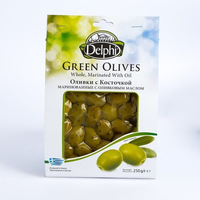 Оливки Delphi зеленые с косточкой маринованные с оливковым маслом 250 г, Греция 1шт  #1