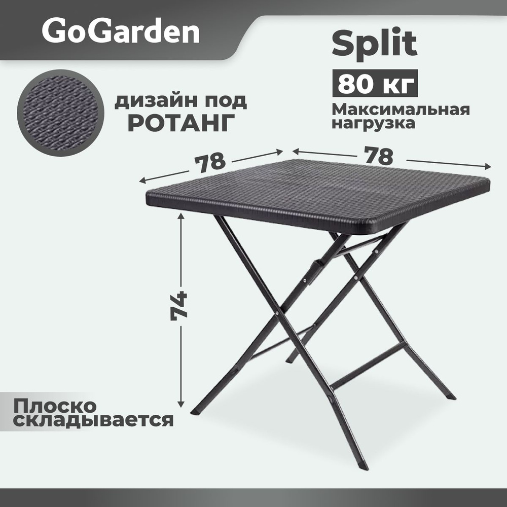 Стол туристический складной, для рыбалки, для кемпинга, садовый стол  GoGarden SPLIT, 78x78x74 см, пластик