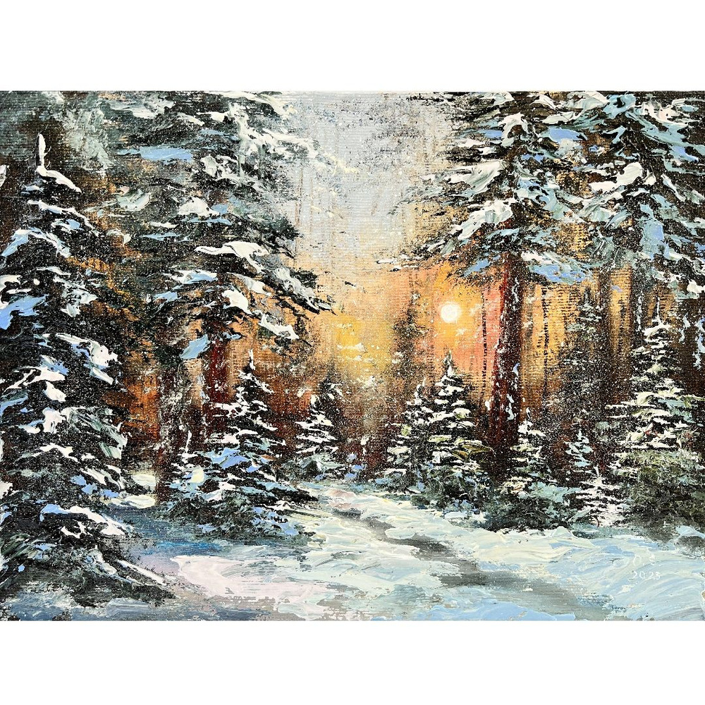Картина маслом "Зимний лес" на холсте 30х40 см., авторская #1