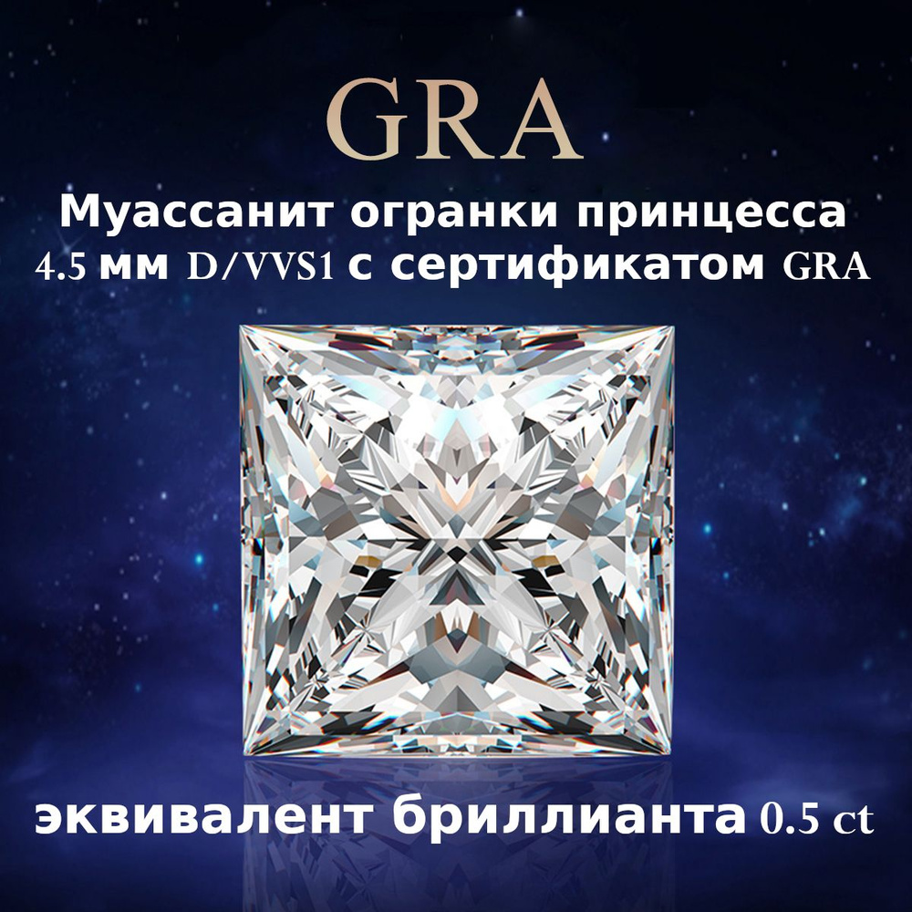 Муассанит Отдельно Принцесса Бриллиант D/VVS1 0.5ct #1