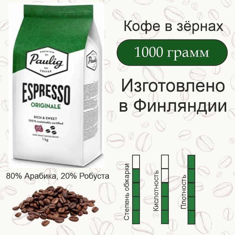 Кофе в зернах Paulig Espresso Originale, арабика, робуста, 1 кг Финляндия  #1