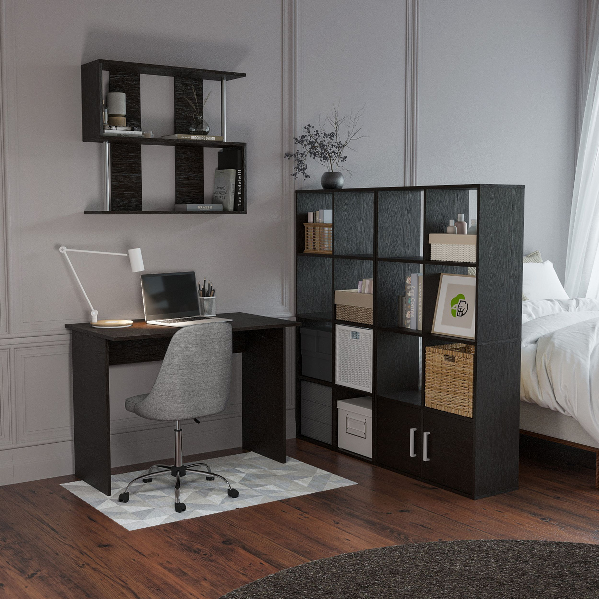 Стеллаж Остин 8 секций с дверками_Белый чёрна кромка, 70х25х139 см, GW ...