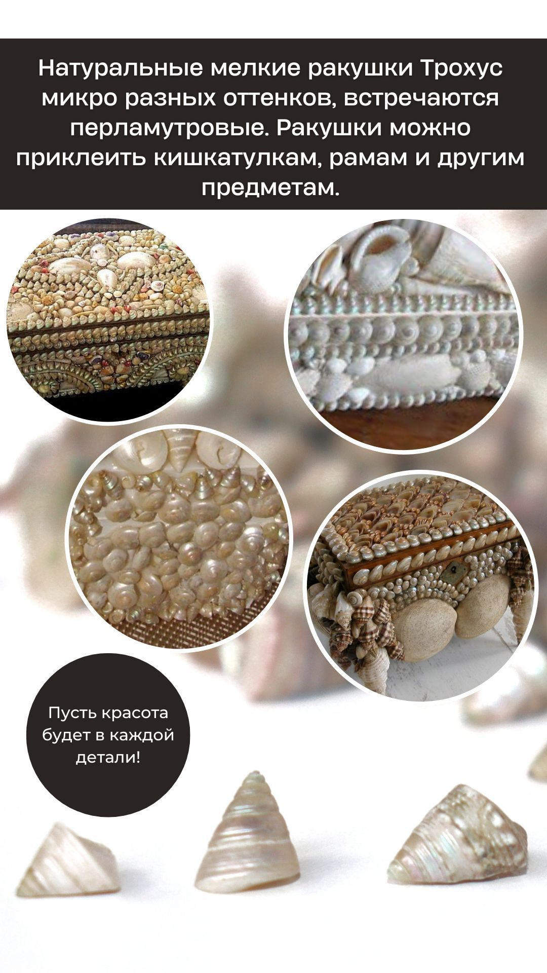 Мелкие ракушки Трохус микро перламутровый 100гр для эпоксидной смолы ...
