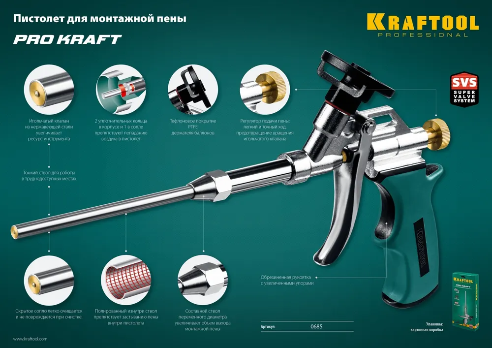 Пистолет для монтажной пены KRAFTOOL ProKraft профессиональный с тефлоновым покрытием держателя, вариант, фото 5
