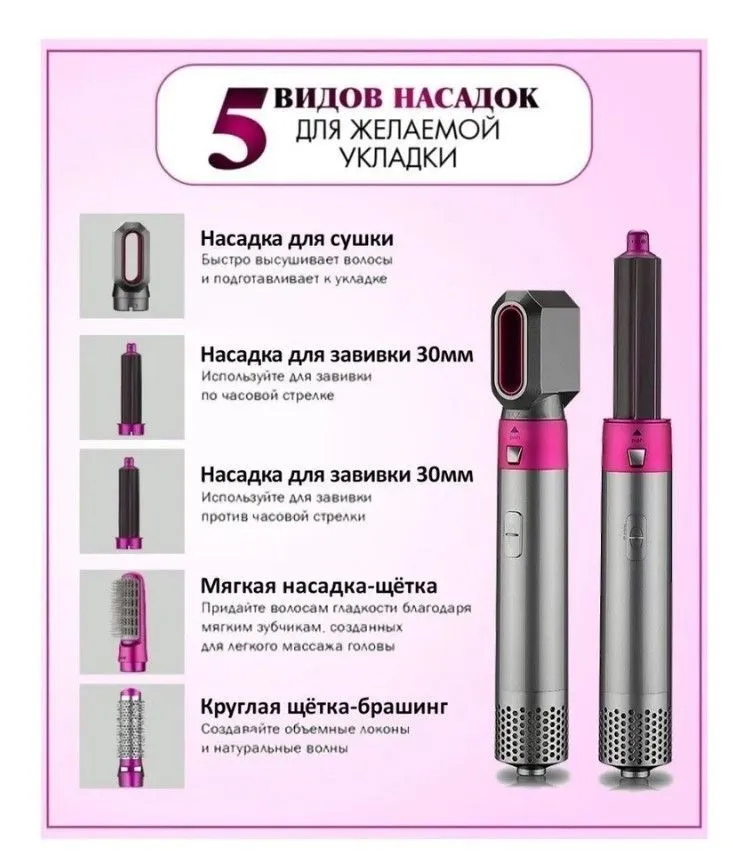 Электрический мультистайлер для волос Hot Air Styler 5 в 1 / Фент утюжок с насадками  #4