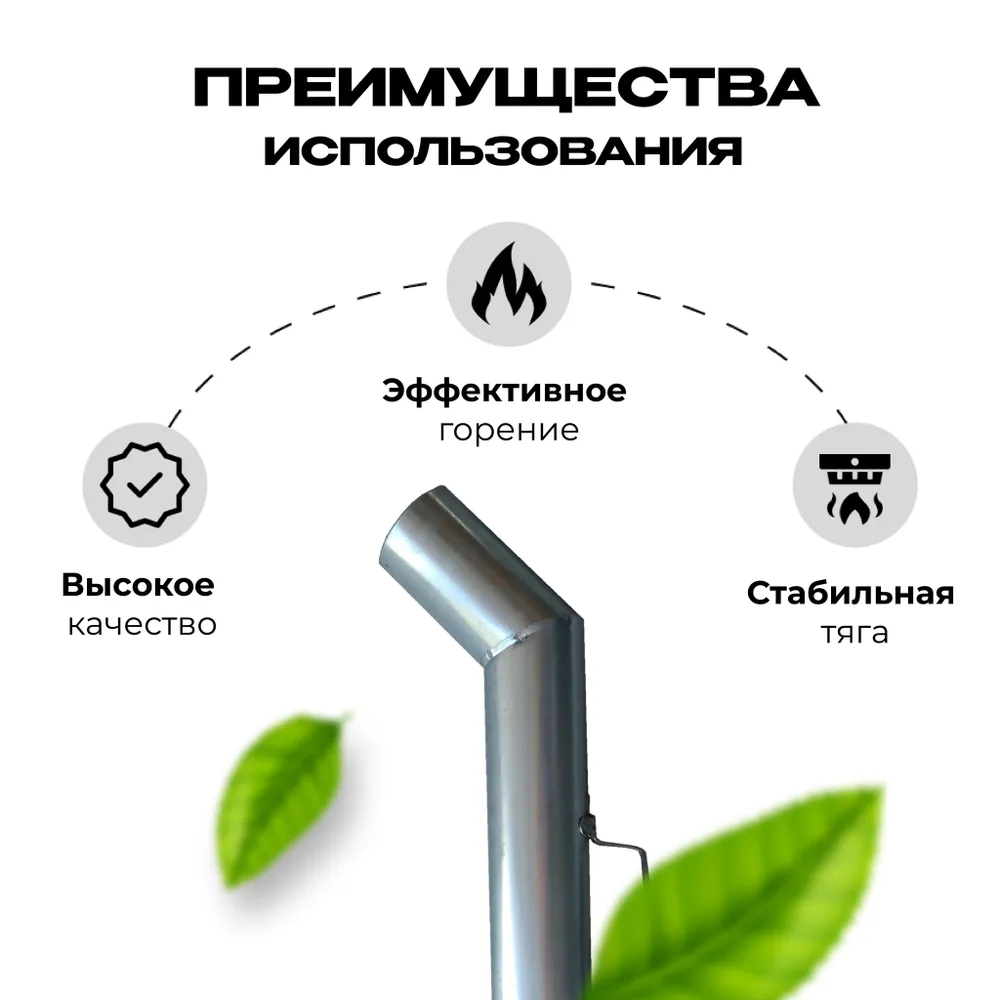 Труба для самовара 68 мм, оцинковка, ручка с термоизоляцией, L-60 см, вариант, фото 3