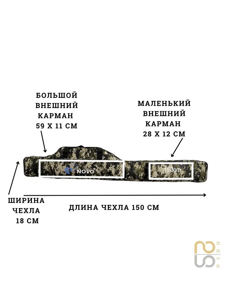 Чехол для снастей с двумя отделениями / чехол для удочек 150 см 2 секции / сумка рыболовная, вариант, фото 4