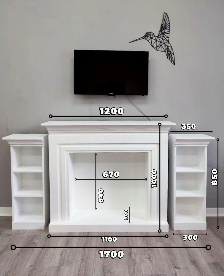 Kamin_decor_msk Портал каминный Сидней 100х180х31 со стеллажами, черный, белый, фото 2