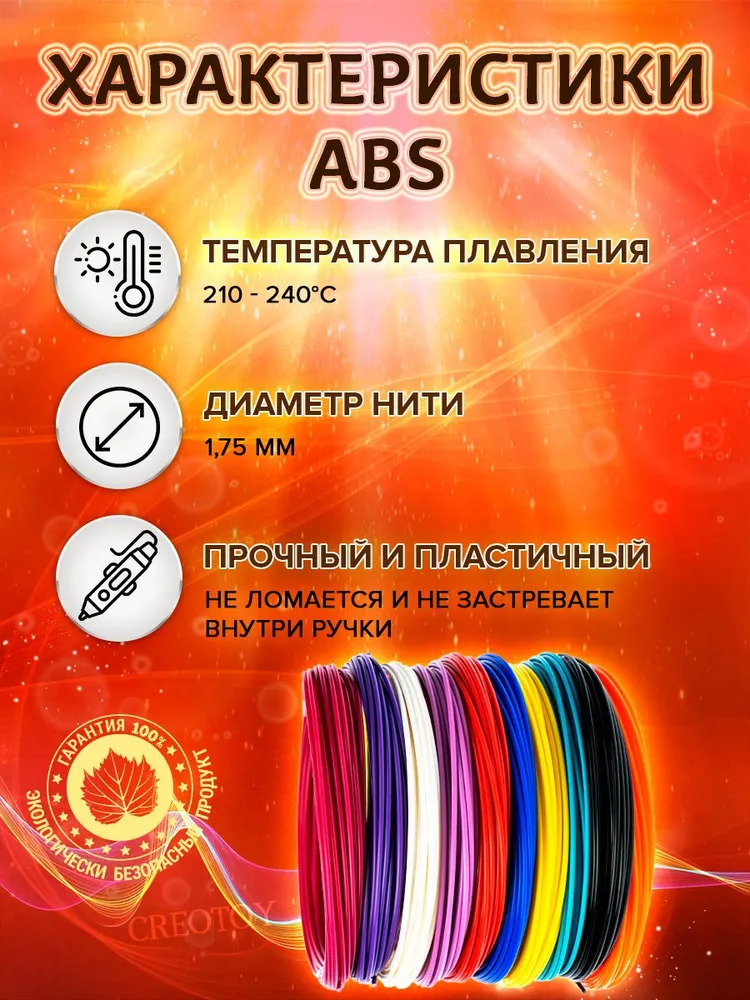 Пластик для 3d ручки ABS стержни для 3д ручки 10 метров - 10 цветов (100 метров), 10 м, 10 цв., фото 4