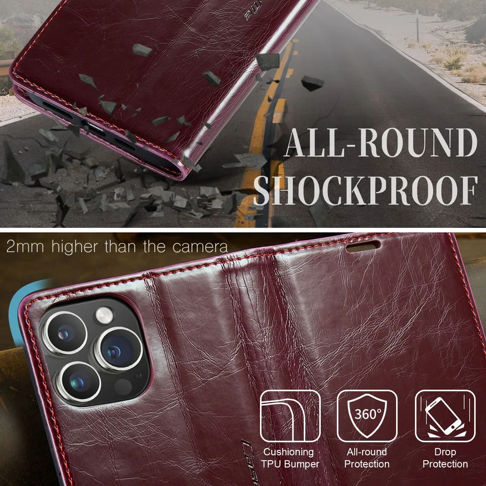 Caseme Кожаный книжка чехол для iPhone 15 Pro / Aйфон 15 про с визитницей из экокожи, вариант, фото 4