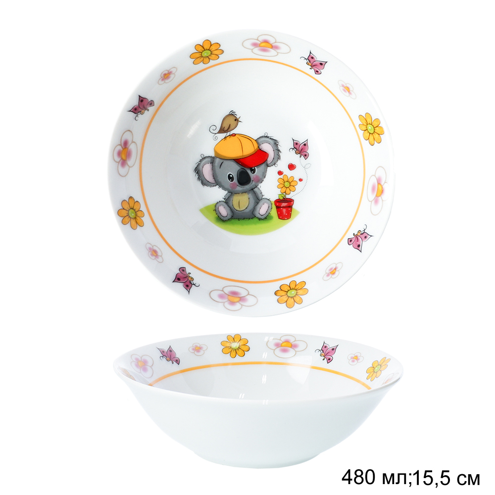 Салатник WHITE LILY Коала , 480 мл, диаметр 15,5 см, желтый, серый, фарфор