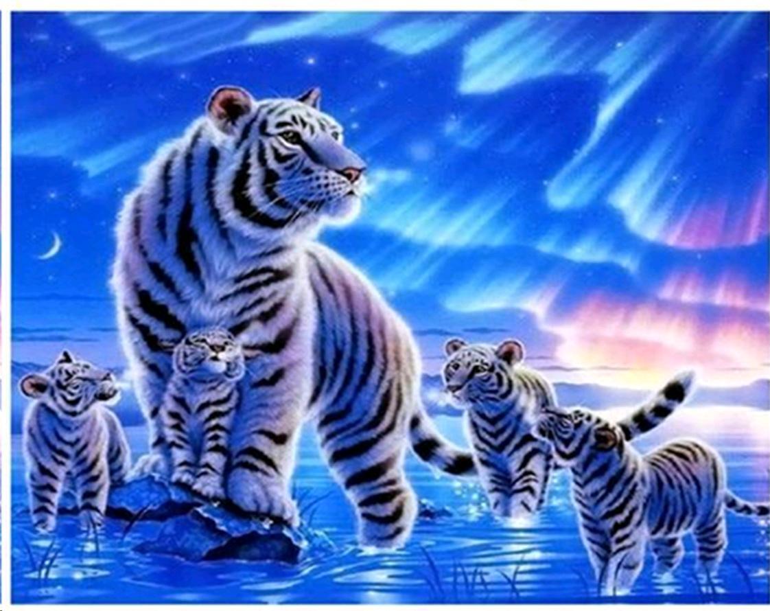 Алмазная мозаика на подрамнике 40x50. Тигры, полное заполнение.