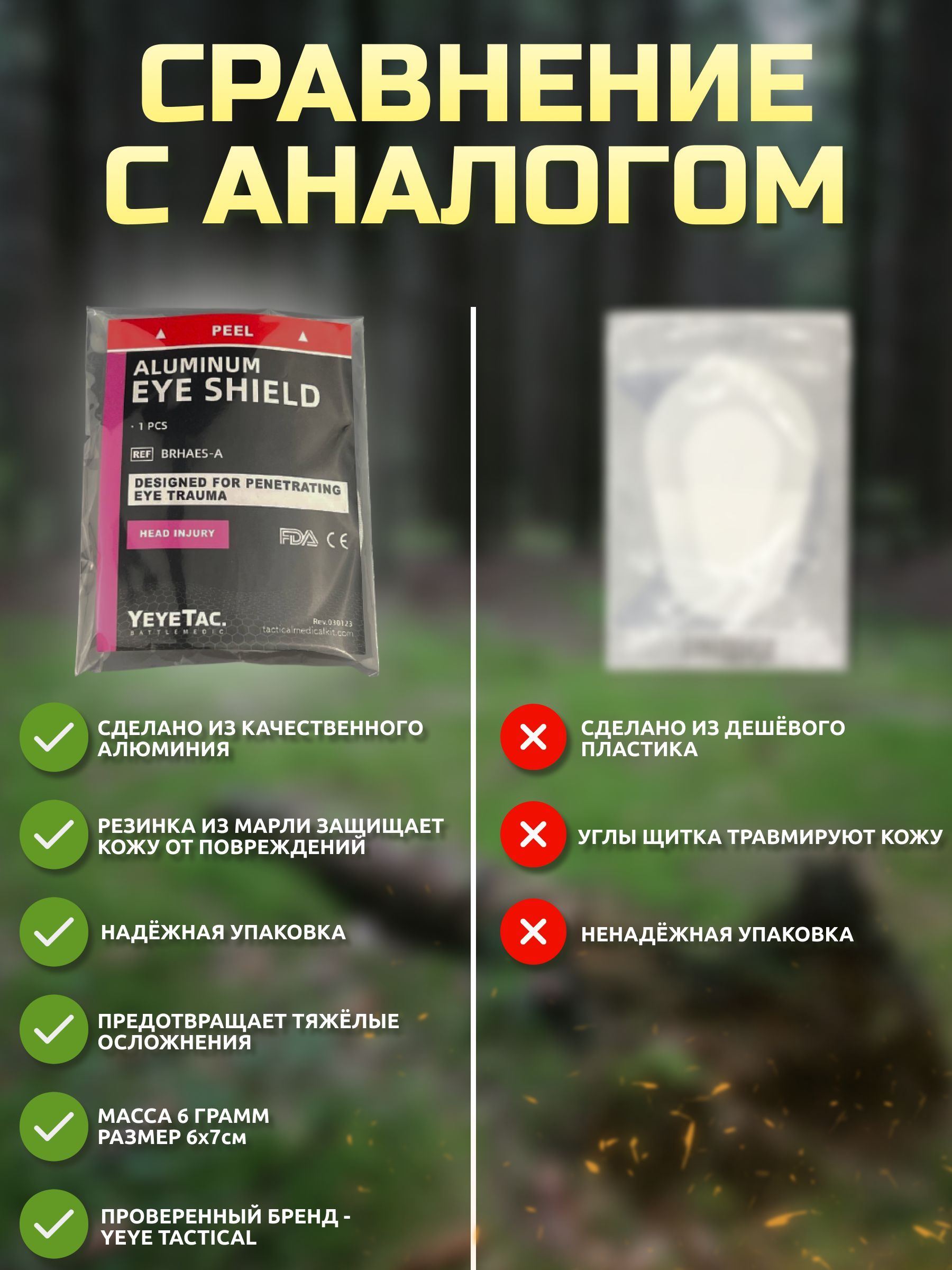 YEYE TACTICAL Накладка повязка на глаз атравматическая медицинская при ...