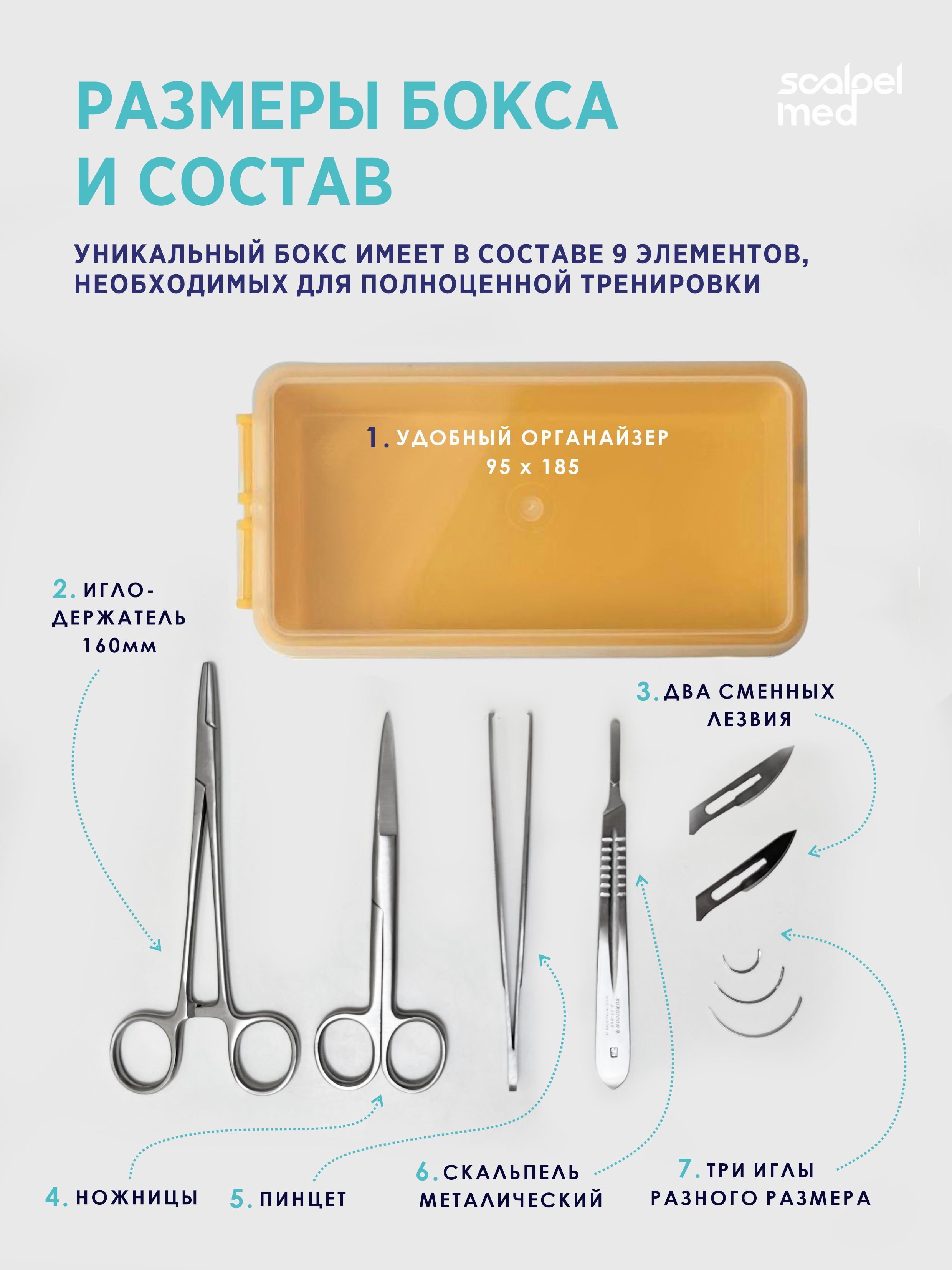 Хирургический набор Scalpel Med медицинские инструменты 9 штук ...
