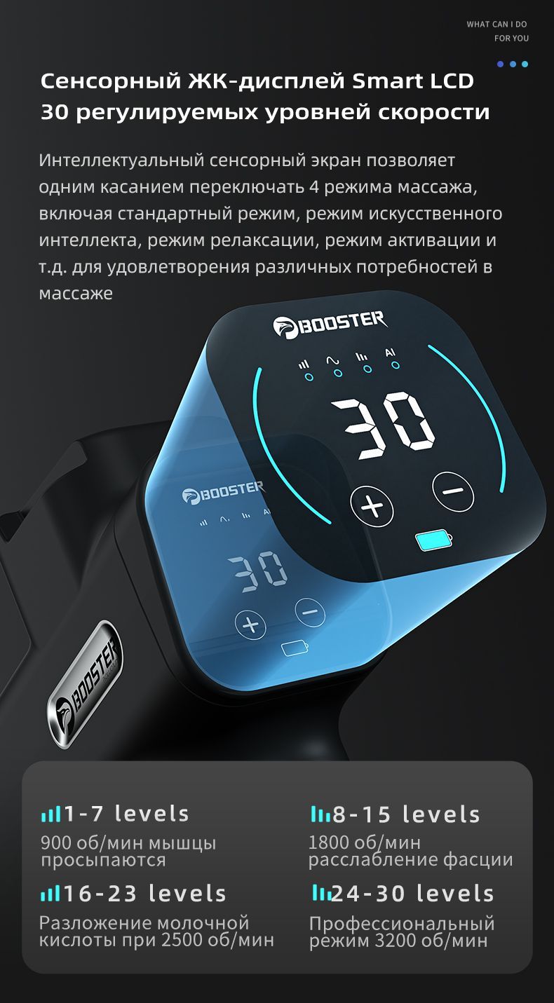 Перкуссионный массажер Booster, Смарт-Хит технологии, 30 регулируемых ...