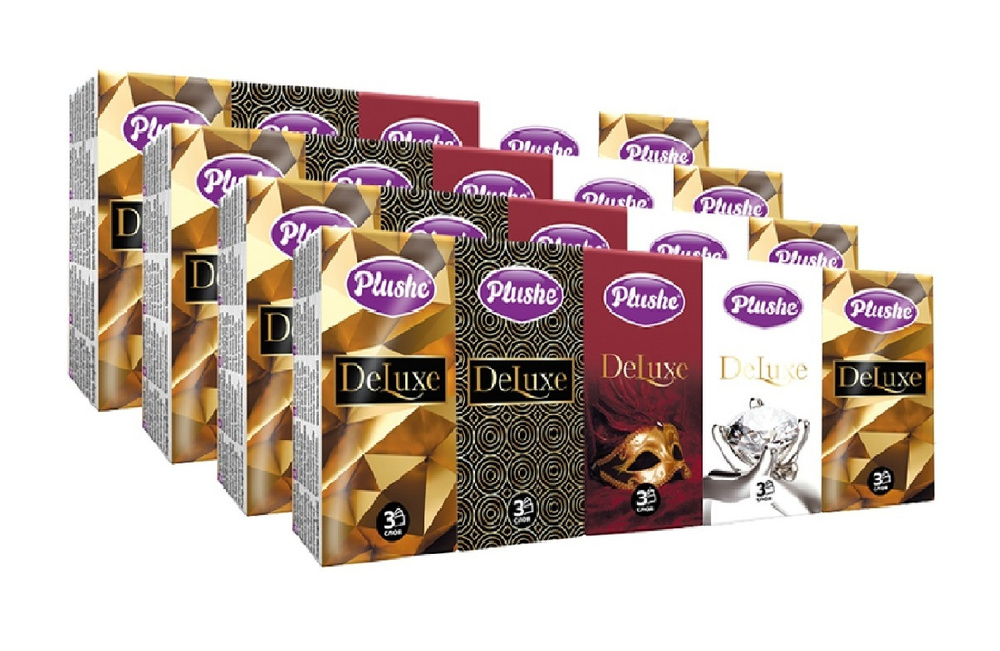 Платочки Бумажные Plushe Deluxe Standart 3 слоя, 4 упак. * 10 шт. * 10 ...