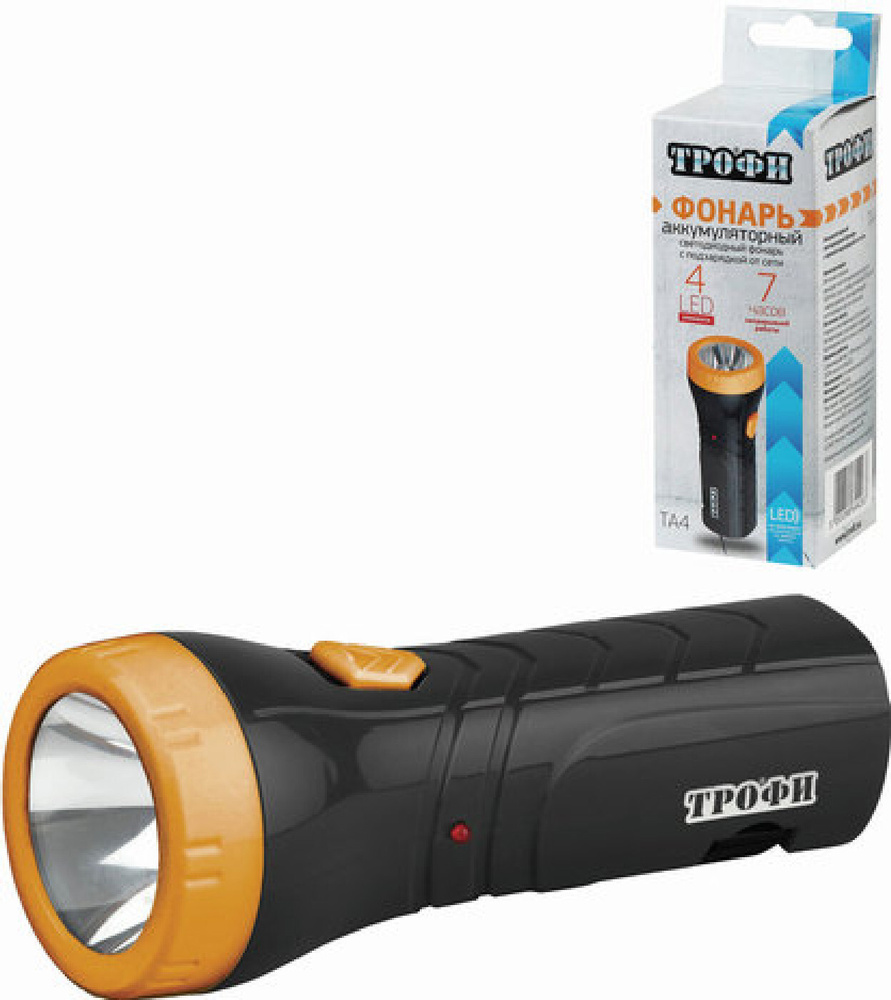 Фонарь светодиодный ТРОФИ TA4, 4 x LED, аккумуляторный, заряд от 220 V ...