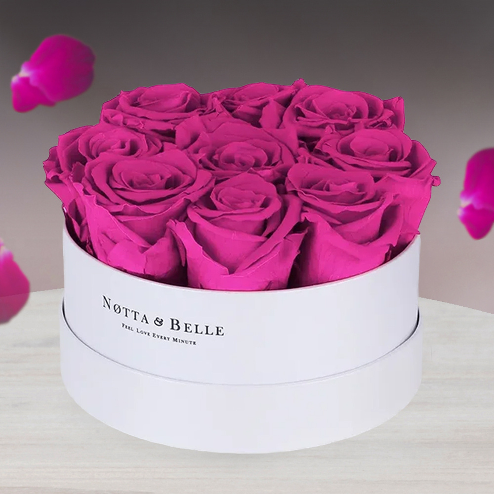 Долговечный букет из 9 роз в шляпной коробке - живые стабилизированные розы, подарок на праздник, День #1