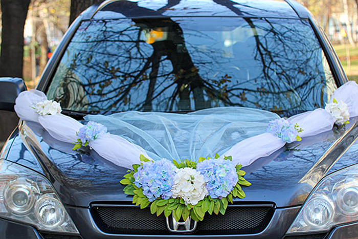 Лента на свадебную машину молодоженов - украшение на капот авто жениха и невесты, кортежа гостей "Виолла" #1