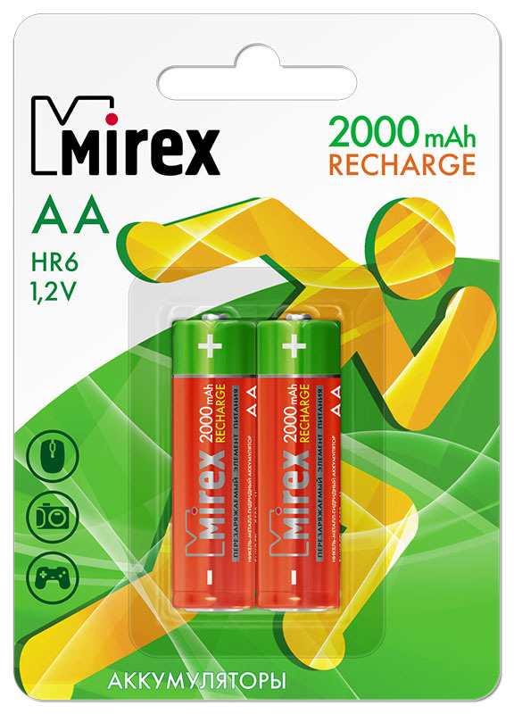 Аккумуляторы Mirex HR6 / AA 2000 mAh / аккумуляторные батарейки пальчиковые, Ni-Mh, 2 шт. в упаковке #1