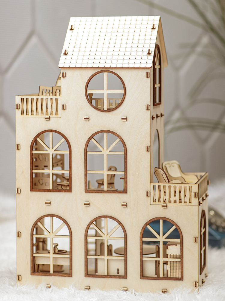 Кукольный домик Дом мечты, трехэтажный коттедж с мебелью (деревянный  кукольный дом). Для кукол до 15 см, конструктор. - купить с доставкой по  выгодным ценам в интернет-магазине OZON (297311741)