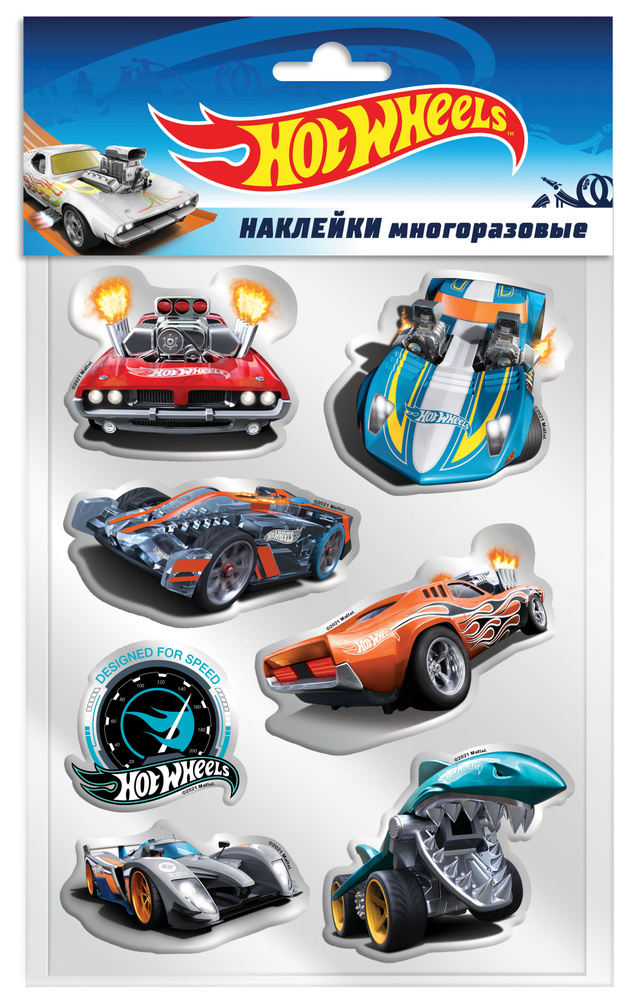 Наклейки детские многоразовые ND Play / Hot Wheels Супер-машинки, 295089 (гелевые) #1