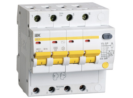 Дифференциальный автоматический выключатель АД14 4 полюса, 16А, Тип AC, х-ка C, 30мА. MAD10-4-016-C-030 #1