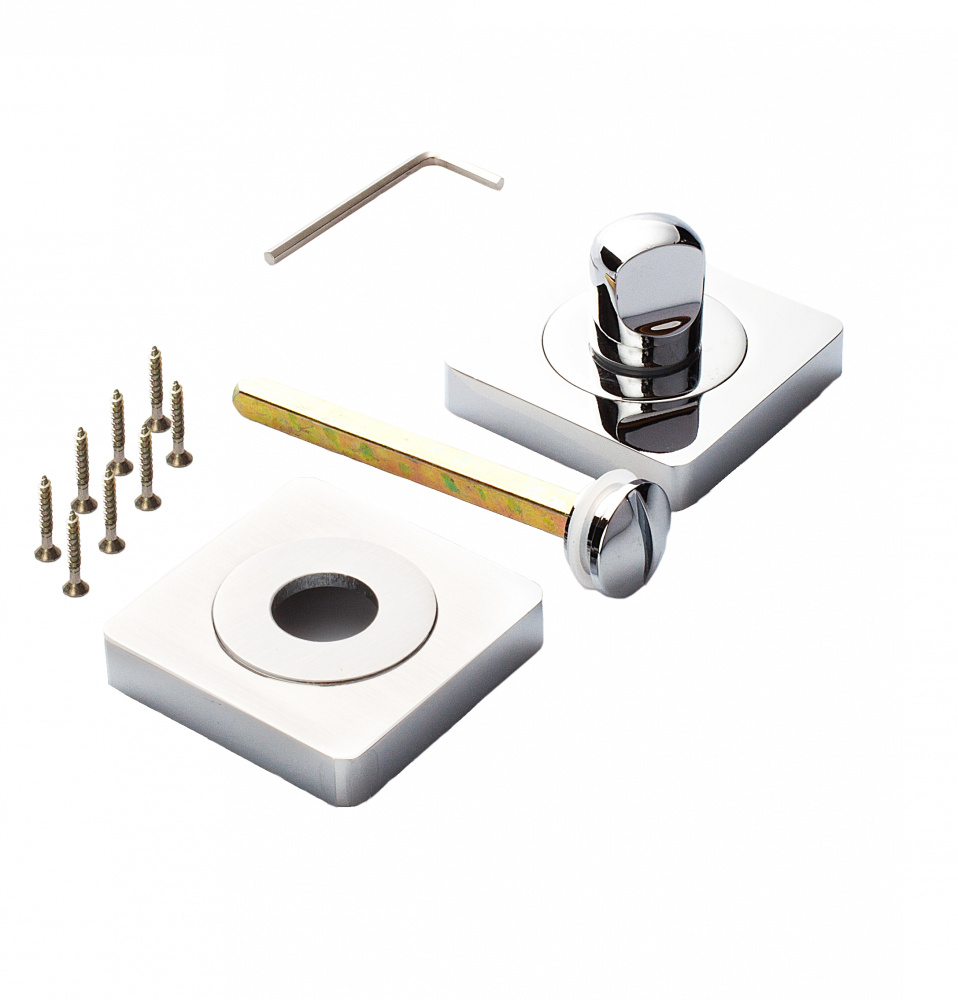 Завертка сантехническая/межкомнатная, накладная, квадратная к ручкам РЕНЦ, супер белый/хром блестящий #1