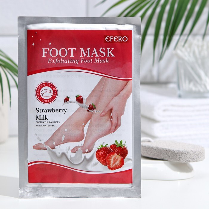 EFERO Отшелушивающая маска-носки для ног на основе клубники и молока, универсальная, 1 пара  #1