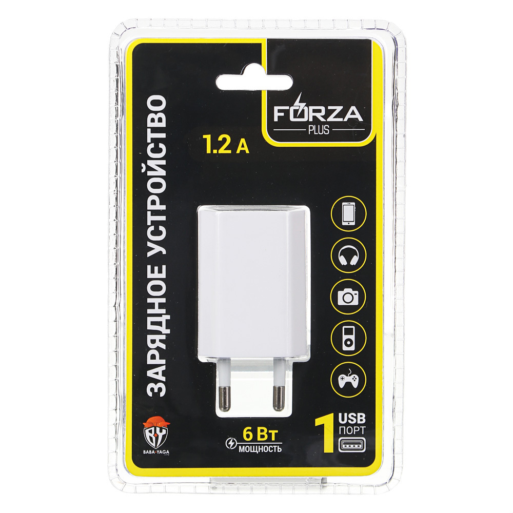 FORZA Сетевое зарядное устройство Комфорт, 1xUSB, 1.2А, 5В, Белый