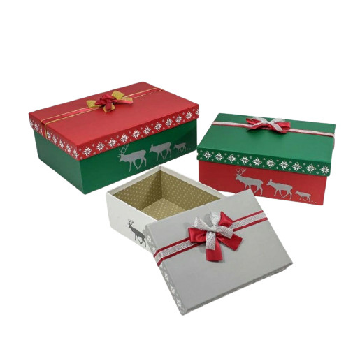Набор подарочных коробок прямоугольной формы с бантом, "Олени" 3 шт (разноцветный)  #1
