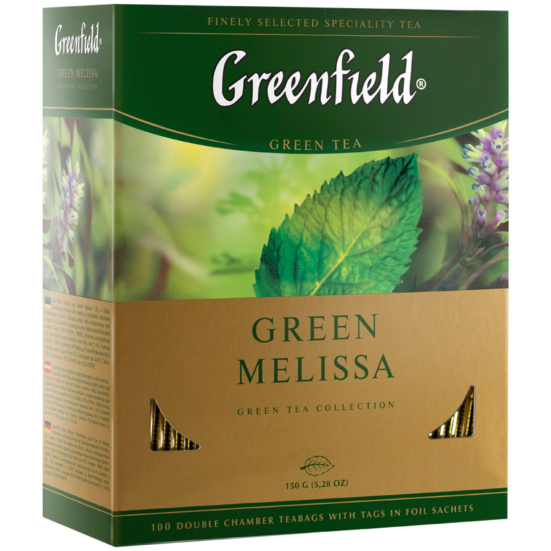 Чай Greenfield "Green Melissa", зеленый, 100 фольг. пакетиков по 1,5г. #1