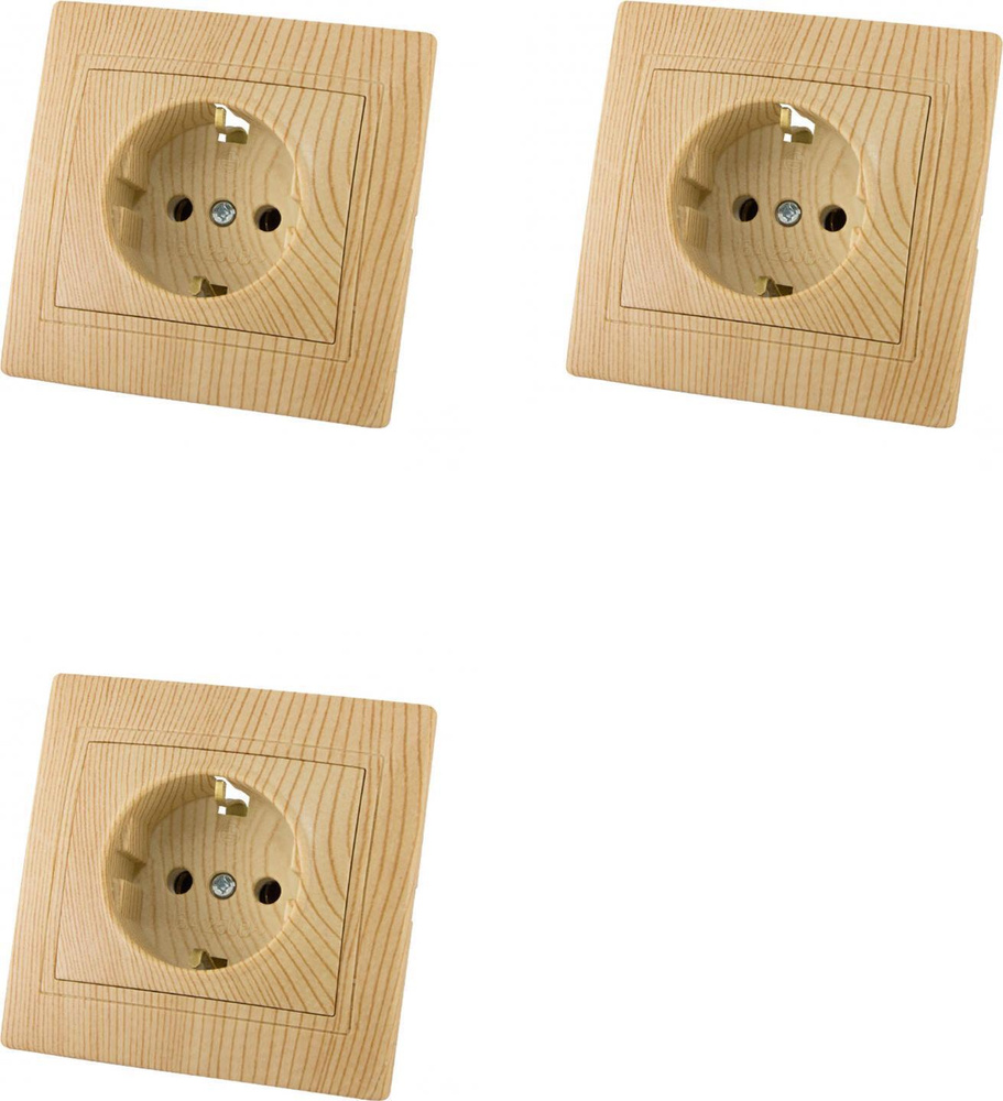 Розетка TDM Таймыр одноместная с заземлением в сборе сосна (комплект из ...