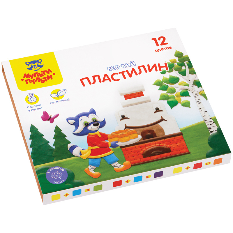 Пластилин для школы Мульти-Пульти "Енот в сказке", 12 цветов, 144г, со стеком, картон  #1