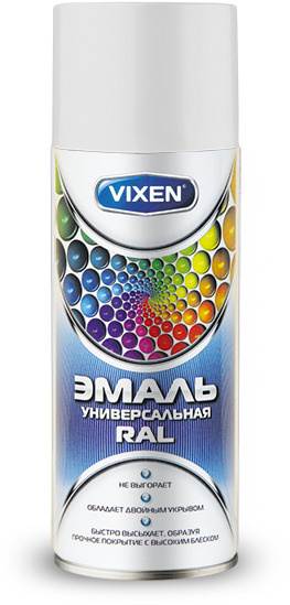 Аэрозольная краска VIXEN Эмаль универсальная быстросохнущая в баллончике алкидная глянцевая, белый RAL #1