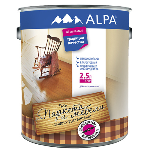 Лак алкидно-уретановый Alpa для паркета и мебели полуматовый 2,5 л  #1