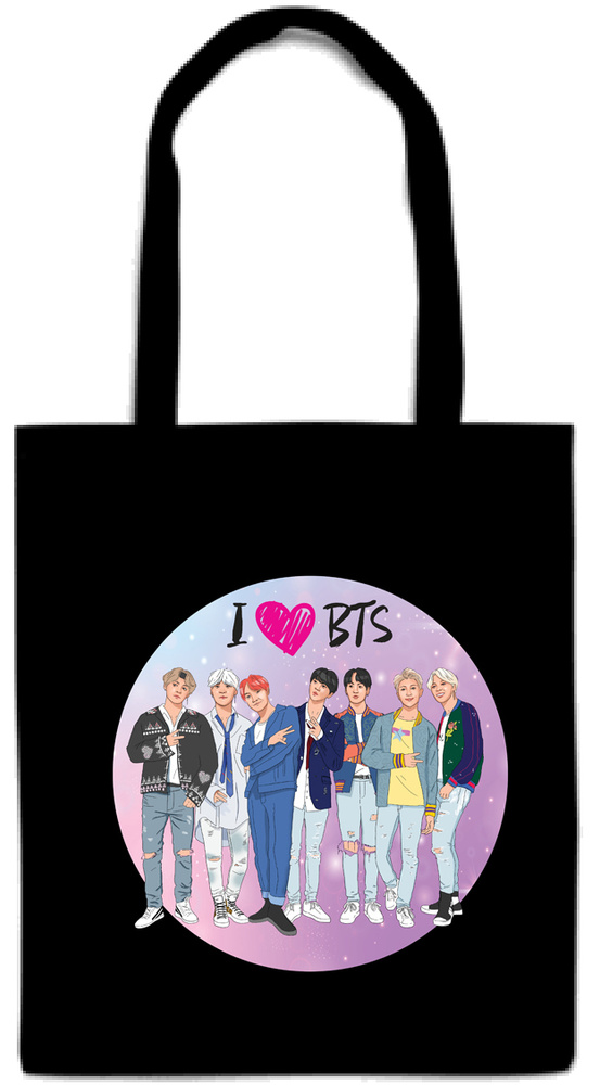 Сумка. I love BTS (черная, 38х43 см, длина ручек 58 см) #1
