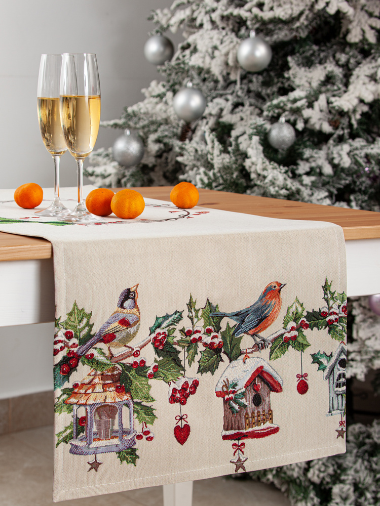 Дорожка для стола SORBIER Зимний пир Скворечники 45х140 см - купить в ...