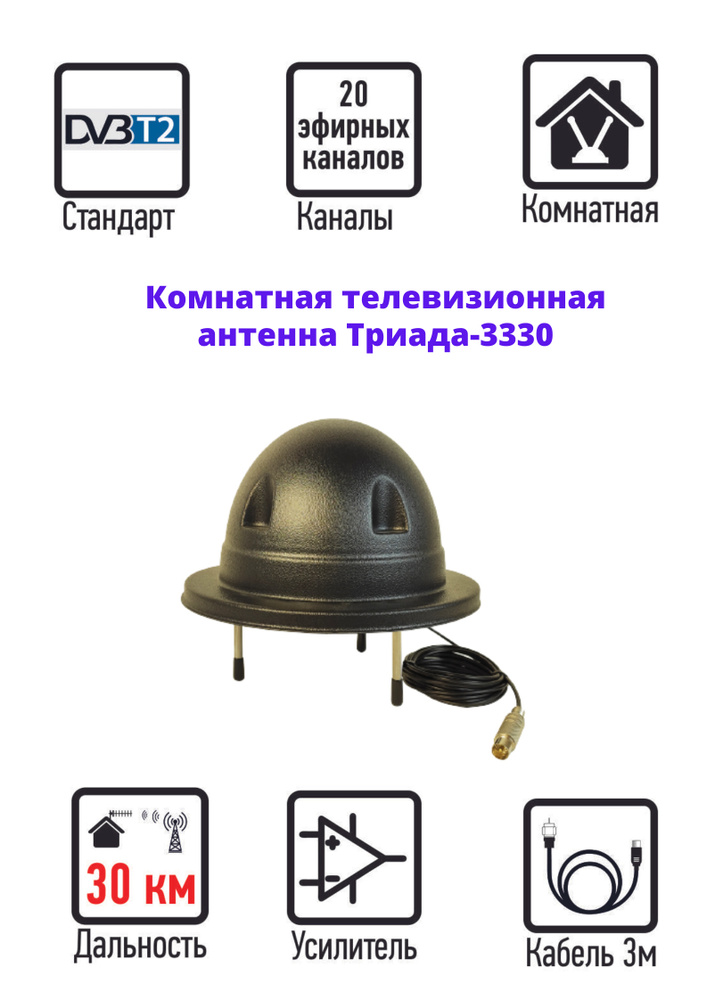Телевизионная антенна Триада-3330 для цифрового ТВ, DVB-T2, активная ...