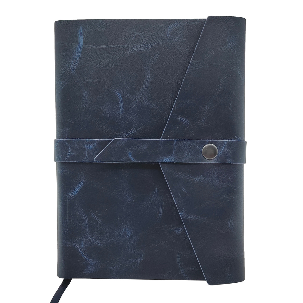 Темно-синий кожаный ежедневник Shiva Leather с отделкой Pull-Up, с застежкой на кнопку и декоративной #1
