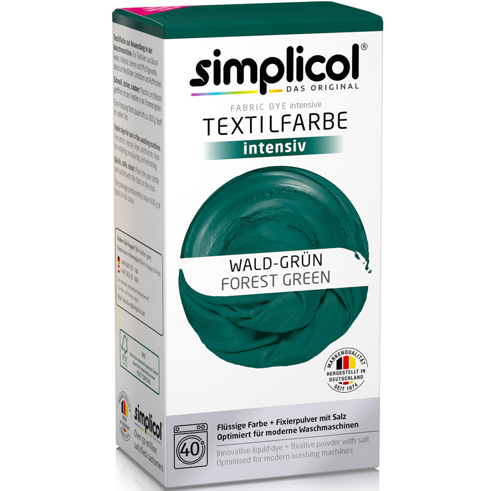 Simplicol INTENSIV All-in-1, ЗЕЛЕНАЯ, краска для одежды, тканей, текстиля, джинсов (краска 150 мл, фиксатор #1