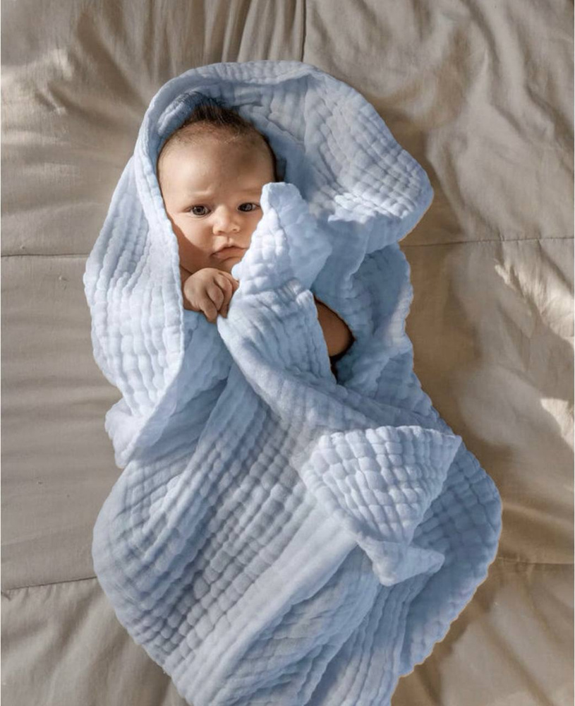 Муслиновый плед детский 6 слоев 110х110 см хлопок 100%, одеяло в коляску легкое, пеленка, полотенце детское #1