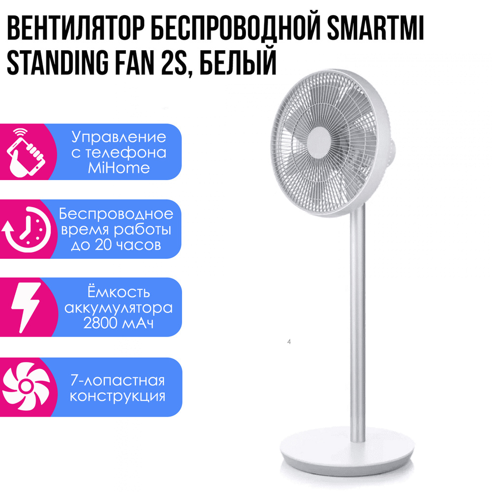 Вентилятор Smartmi Fan 2S (приложение Mi Home, работа от сети и от  аккумулятора) Wi-Fi, ZLBPLDS03ZM купить по низкой цене с доставкой в  интернет-магазине OZON (638624612)