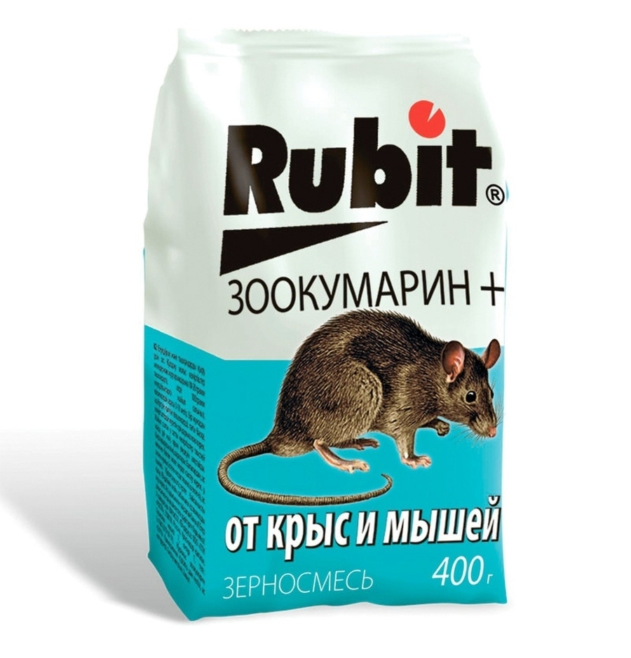 Рубит Rubit ЗООКУМАРИН+ 400г Зерновая смесь для уничтожения крыс и мышей /  эффективное средство о мышей и крыс, отрава