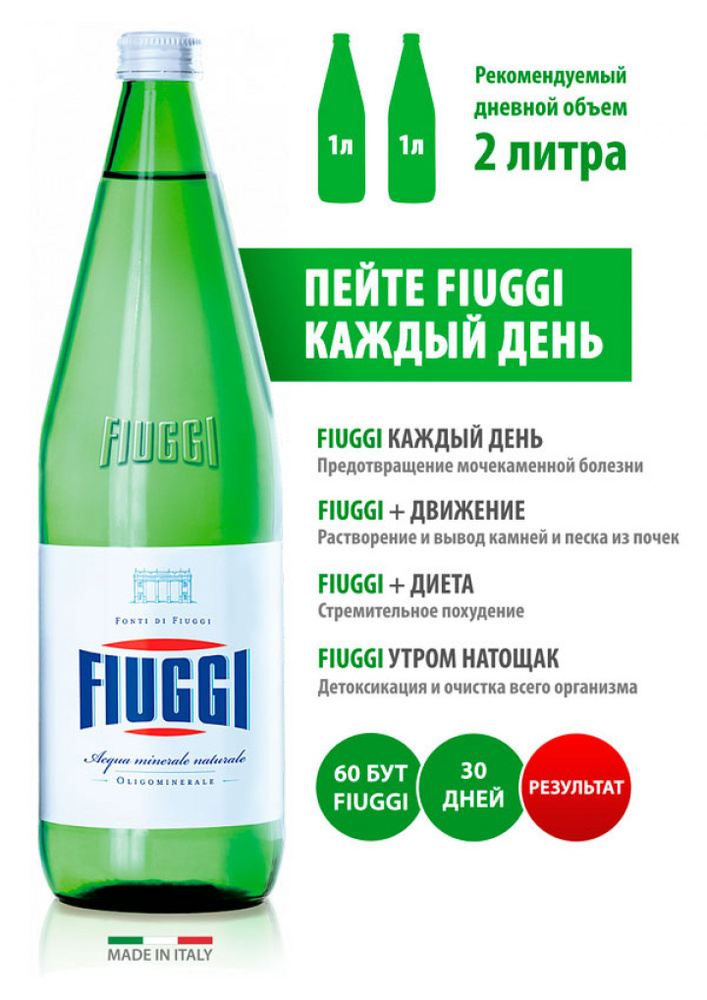 Вода минеральная Fiuggi (Фьюджи) 6 шт. по 1,0л, негазированная, стекло ...