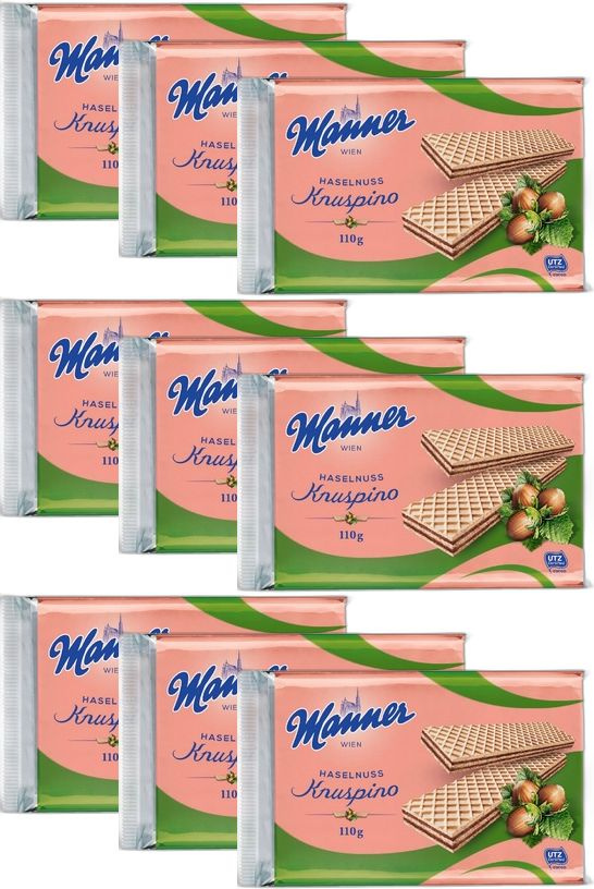 Вафли Manner Кнуспино с ореховым кремом, комплект: 9 упаковок по 110 г  #1