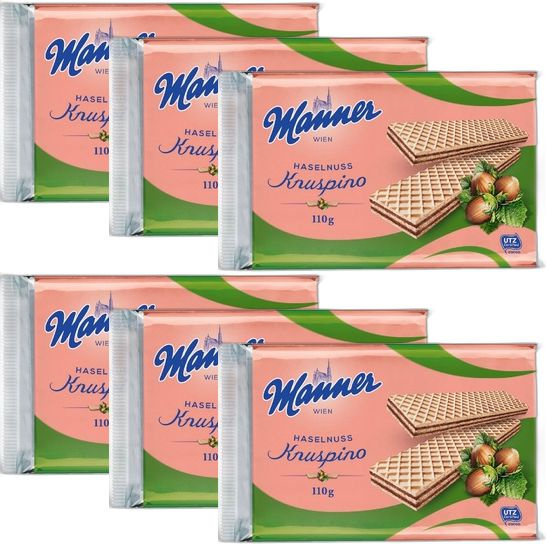 Вафли Manner Кнуспино с ореховым кремом, комплект: 6 упаковок по 110 г  #1