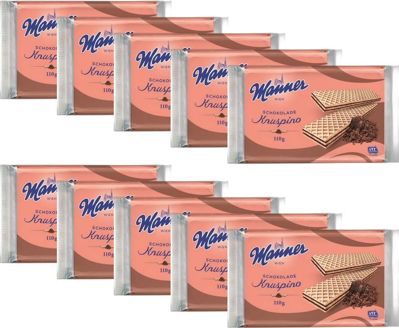 Вафли Manner Кнуспино с шоколадным кремом, комплект: 10 упаковок по 110 г  #1