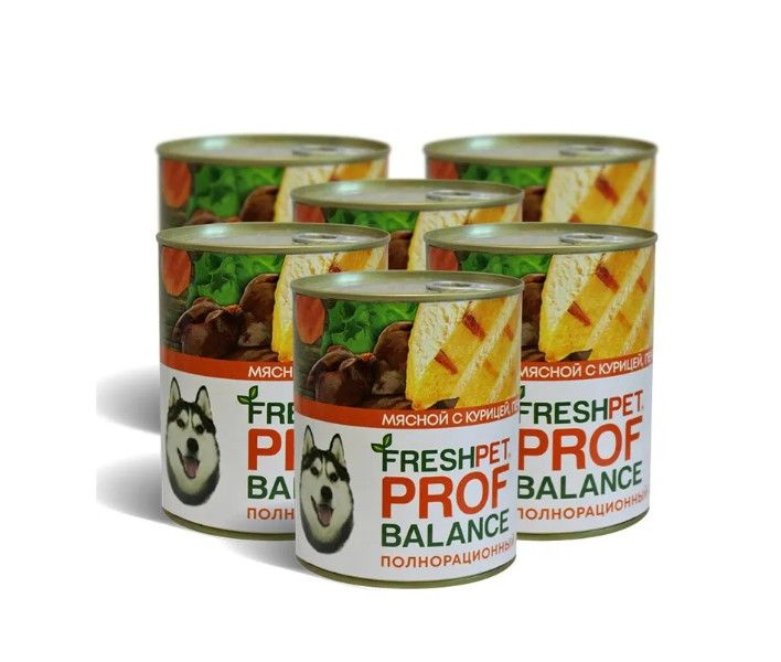 Корм консервированный FRESHPET PROF BALANCE для собак с курицей, печенью и гречкой, 850г * 6шт.  #1