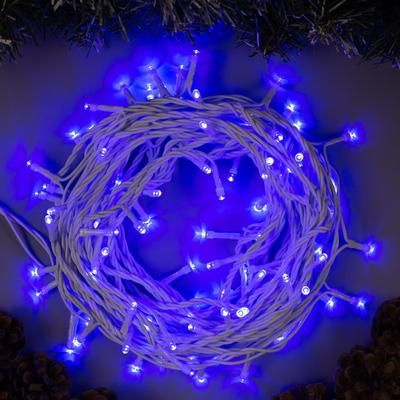 Гирлянда "Нить" 10 м , IP44, белая нить, 100 LED, свечение синее, 8 режимов, 220 В, Luazon Lighting #1